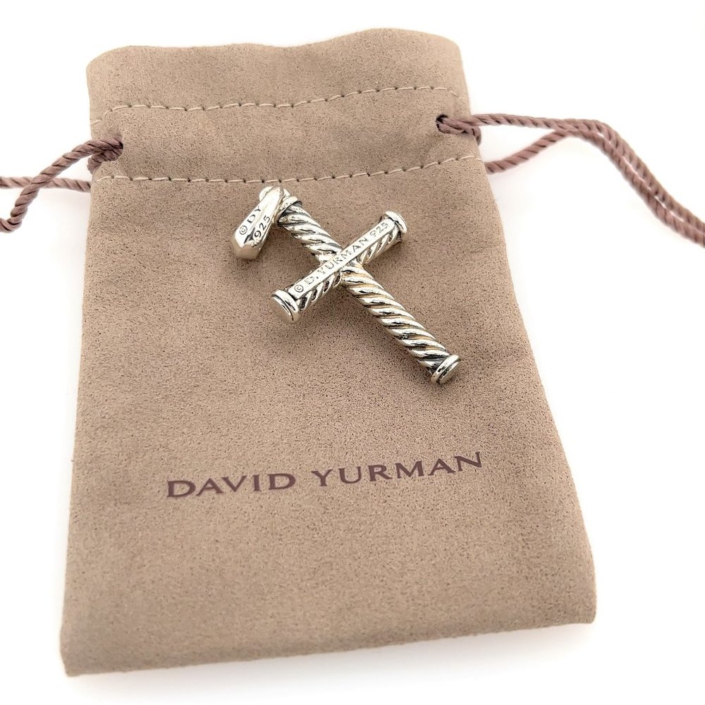 David Yurman Sterling Silver Men's Cable Rope Cross Pendant for Necklace